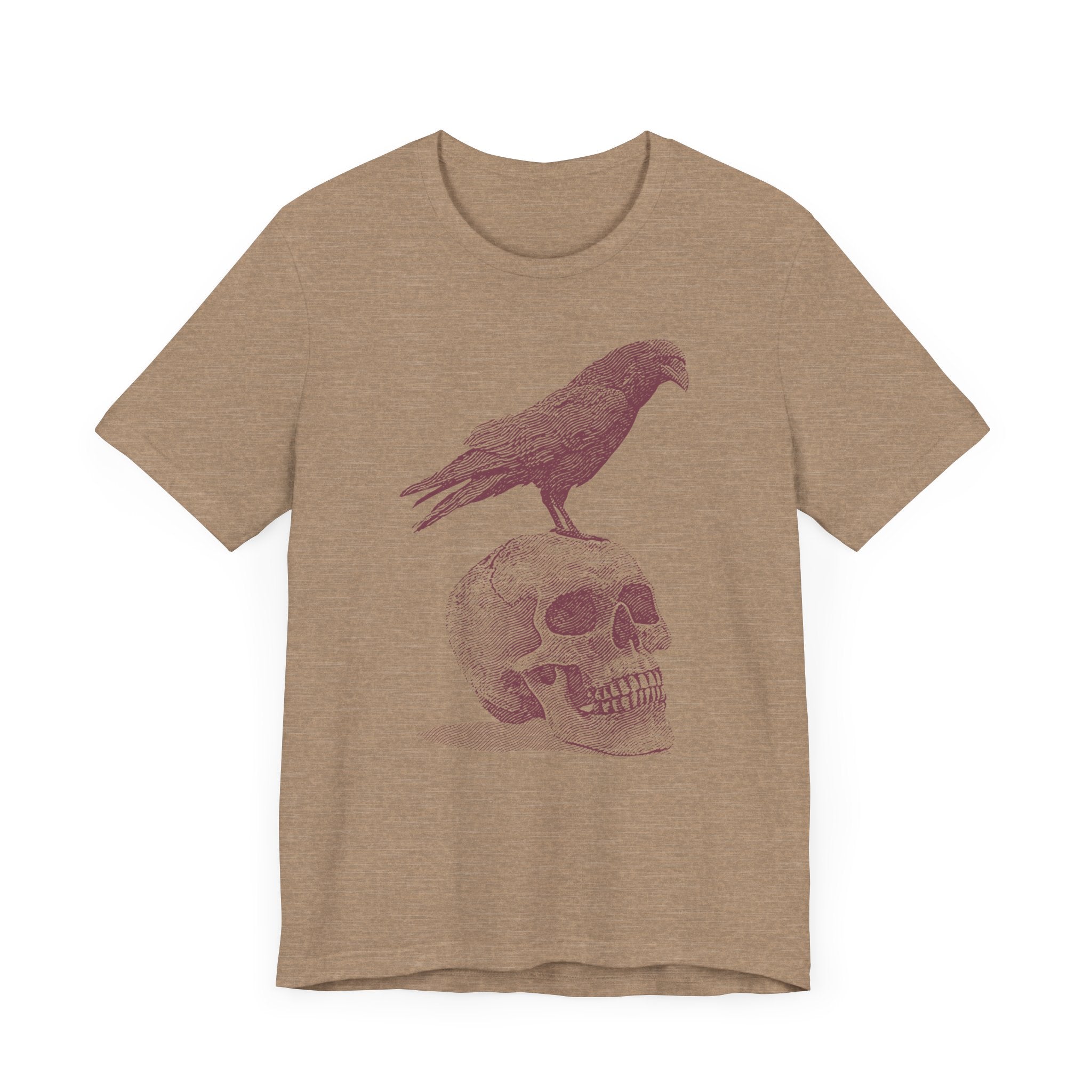 Crow on Skull Woodcut Design T-Shirt | Gothic Art Graphic Tee - Deez Teez