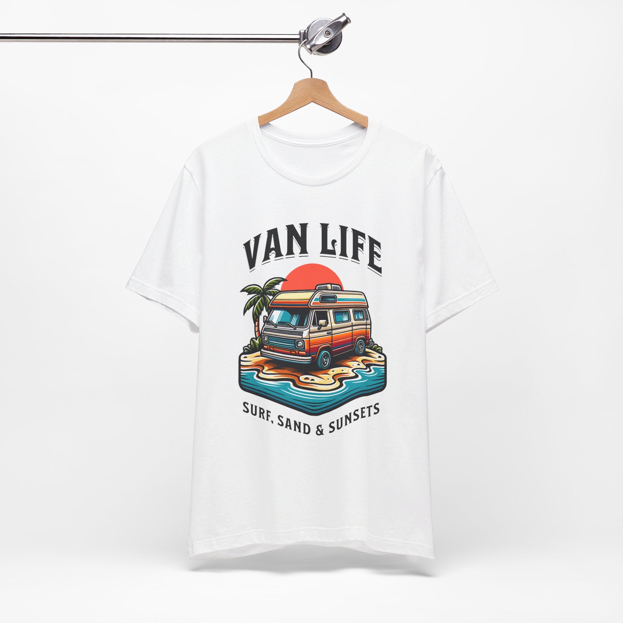 Van Life! Surf, Sand, & Sunsets Illustration | Wanderlust Vibe Graphic T-Shirt - Deez Teez