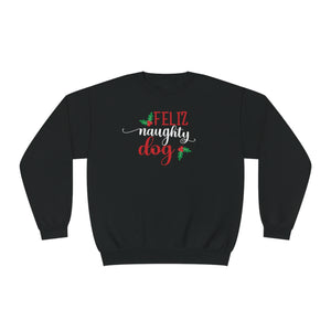 'Feliz Naughty Dog' Funny Christmas Unisex NuBlend® Crewneck Sweatshirt - Deez Teez