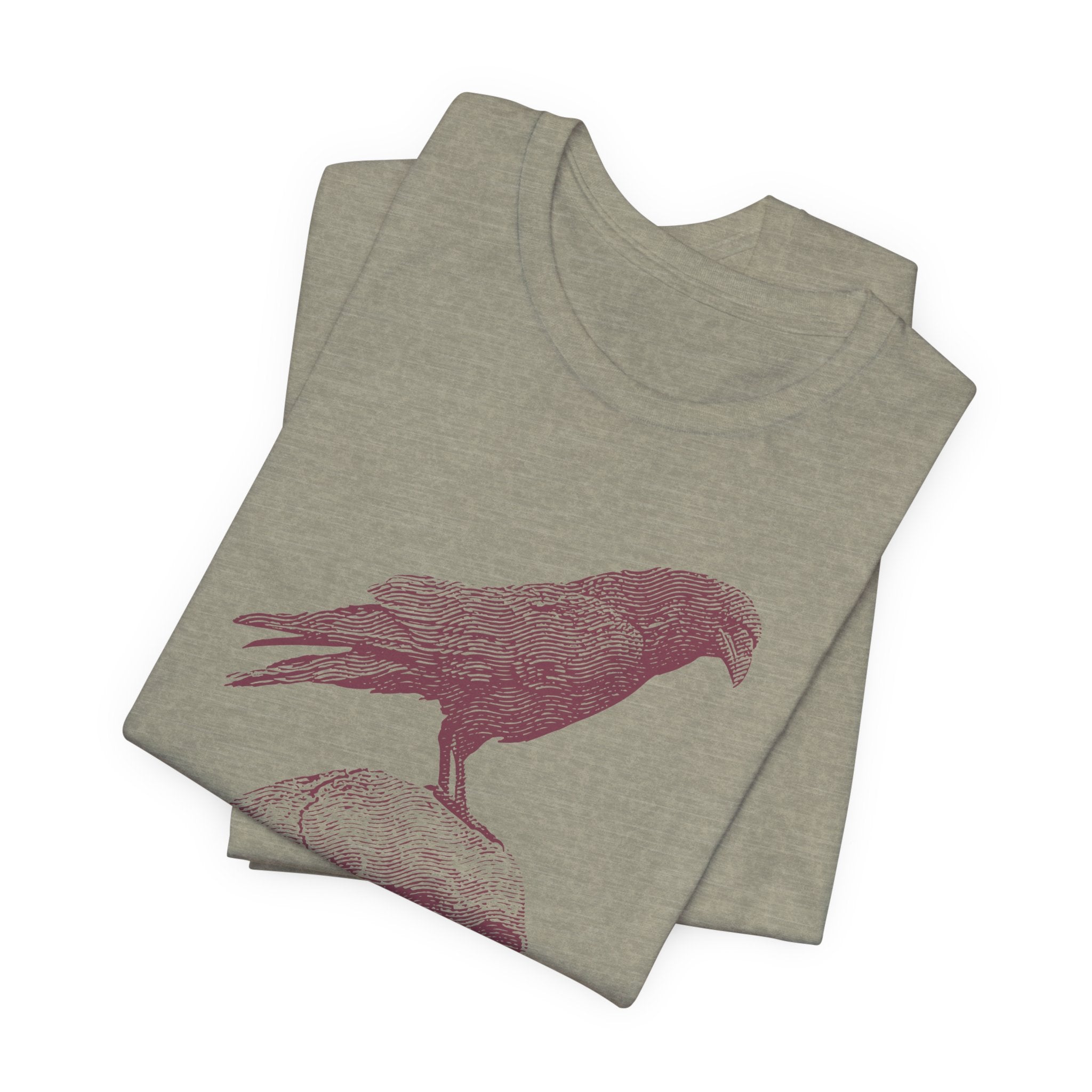 Crow on Skull Woodcut Design T-Shirt | Gothic Art Graphic Tee - Deez Teez