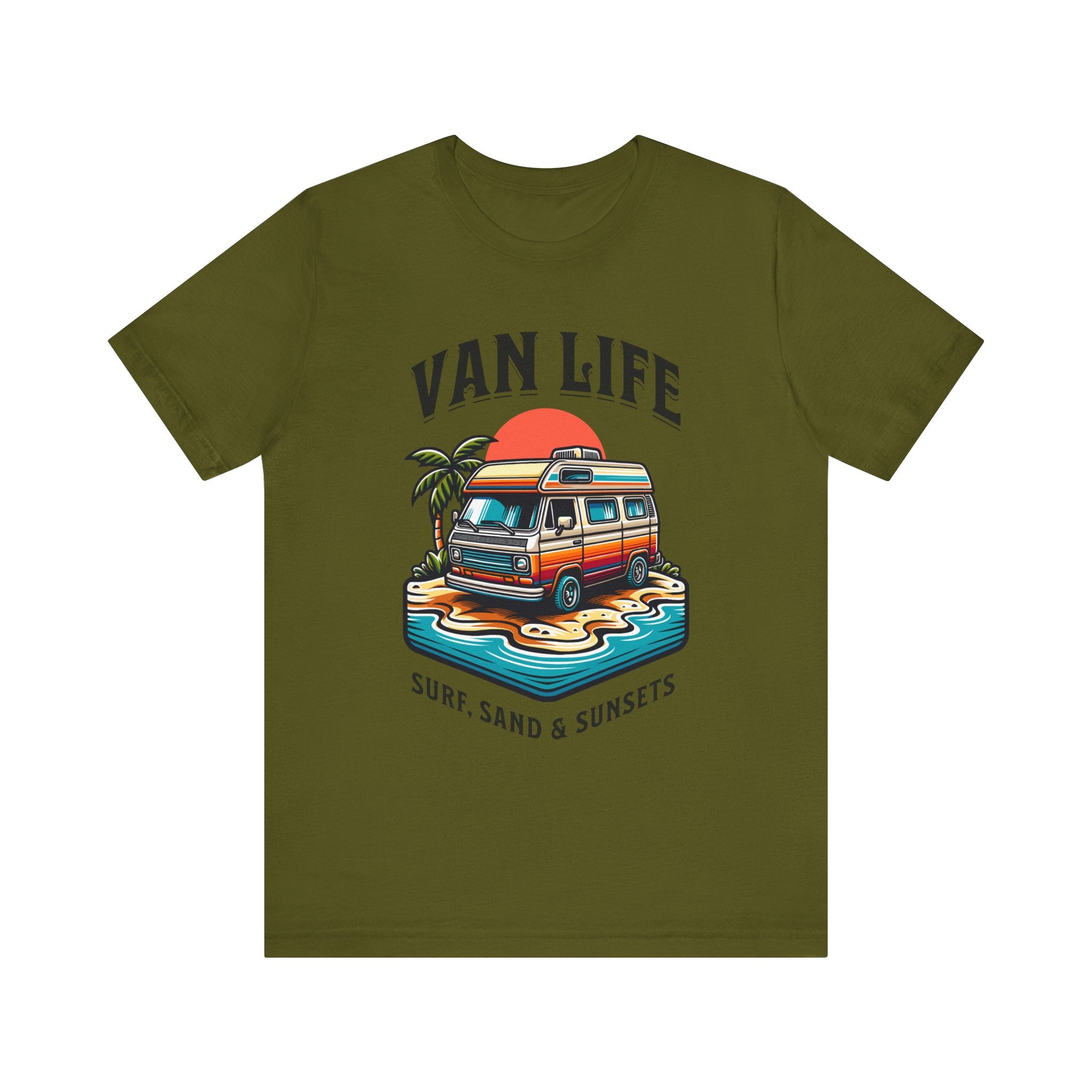 Van Life! Surf, Sand, & Sunsets Illustration | Wanderlust Vibe Graphic T-Shirt - Deez Teez