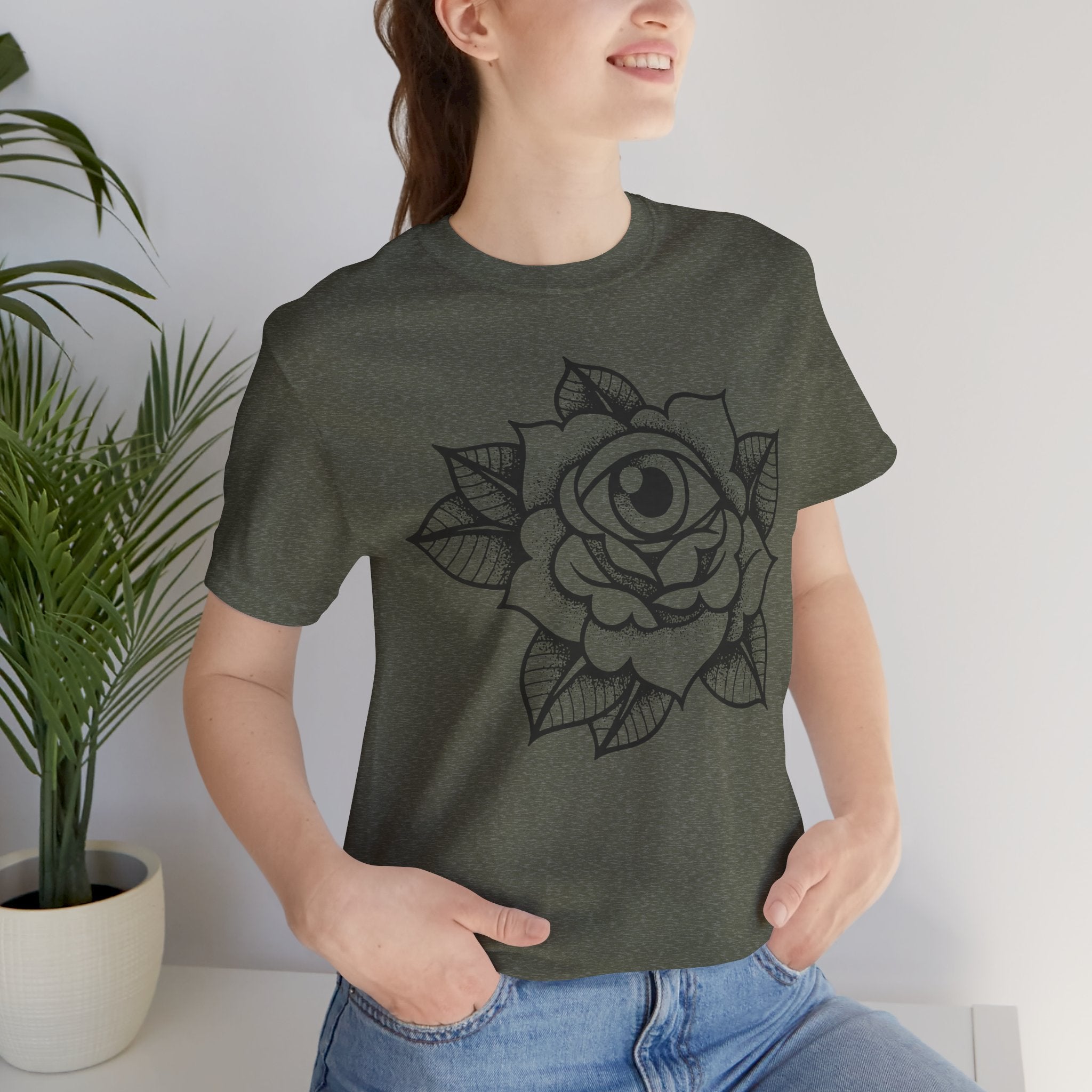Blooming Eyeball Rose T-Shirt | Traditional Tattoo Art Design Tee - Deez Teez