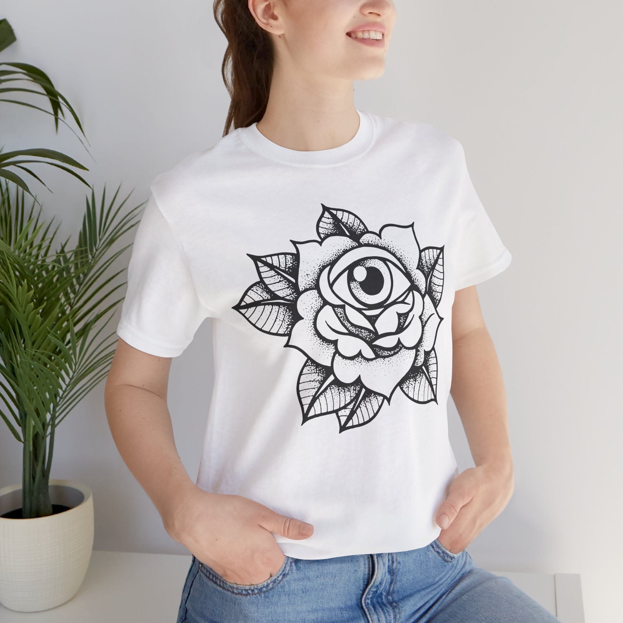 Blooming Eyeball Rose T-Shirt | Traditional Tattoo Art Design Tee - Deez Teez