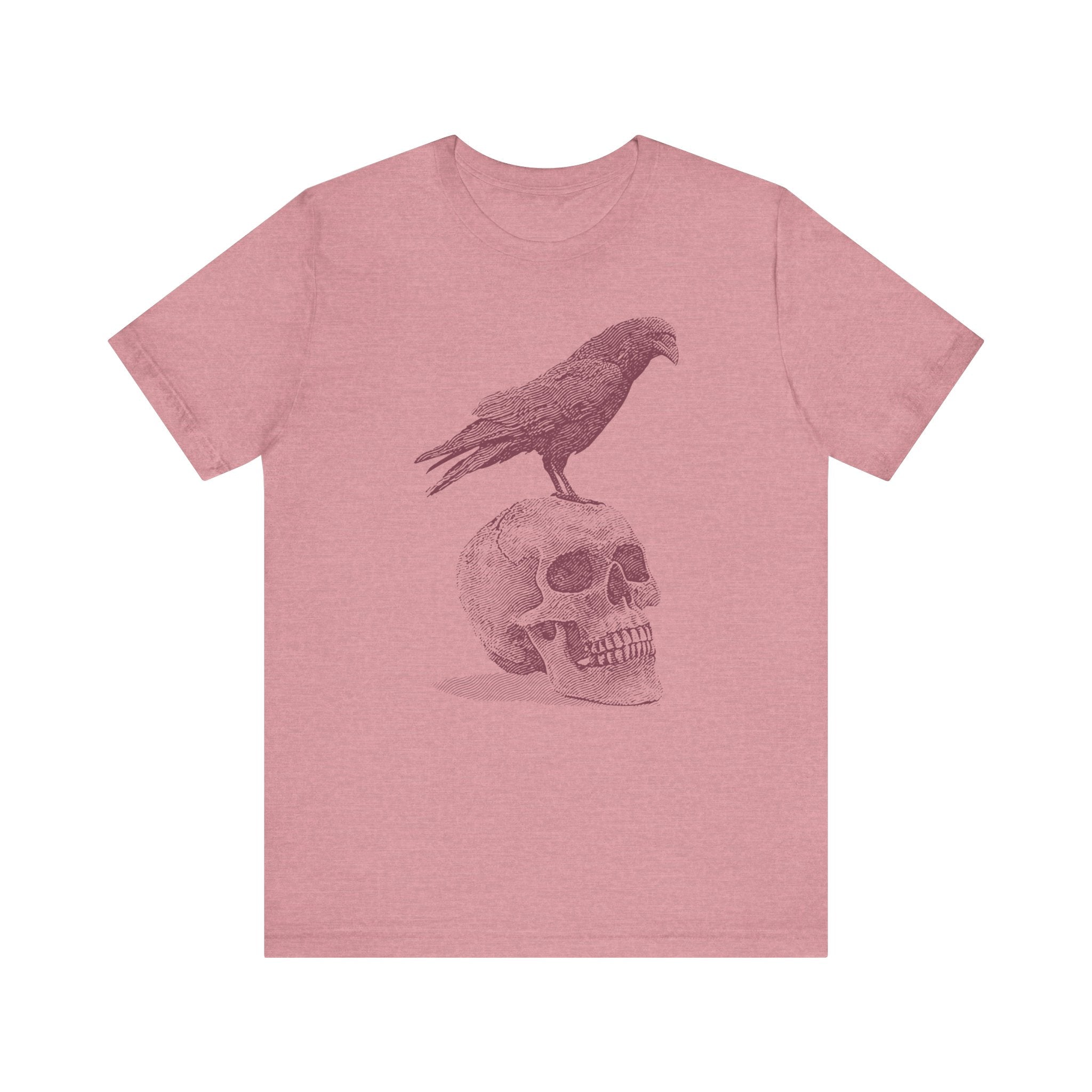 Crow on Skull Woodcut Design T-Shirt | Gothic Art Graphic Tee - Deez Teez