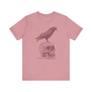 Crow on Skull Woodcut Design T-Shirt | Gothic Art Graphic Tee - Deez Teez