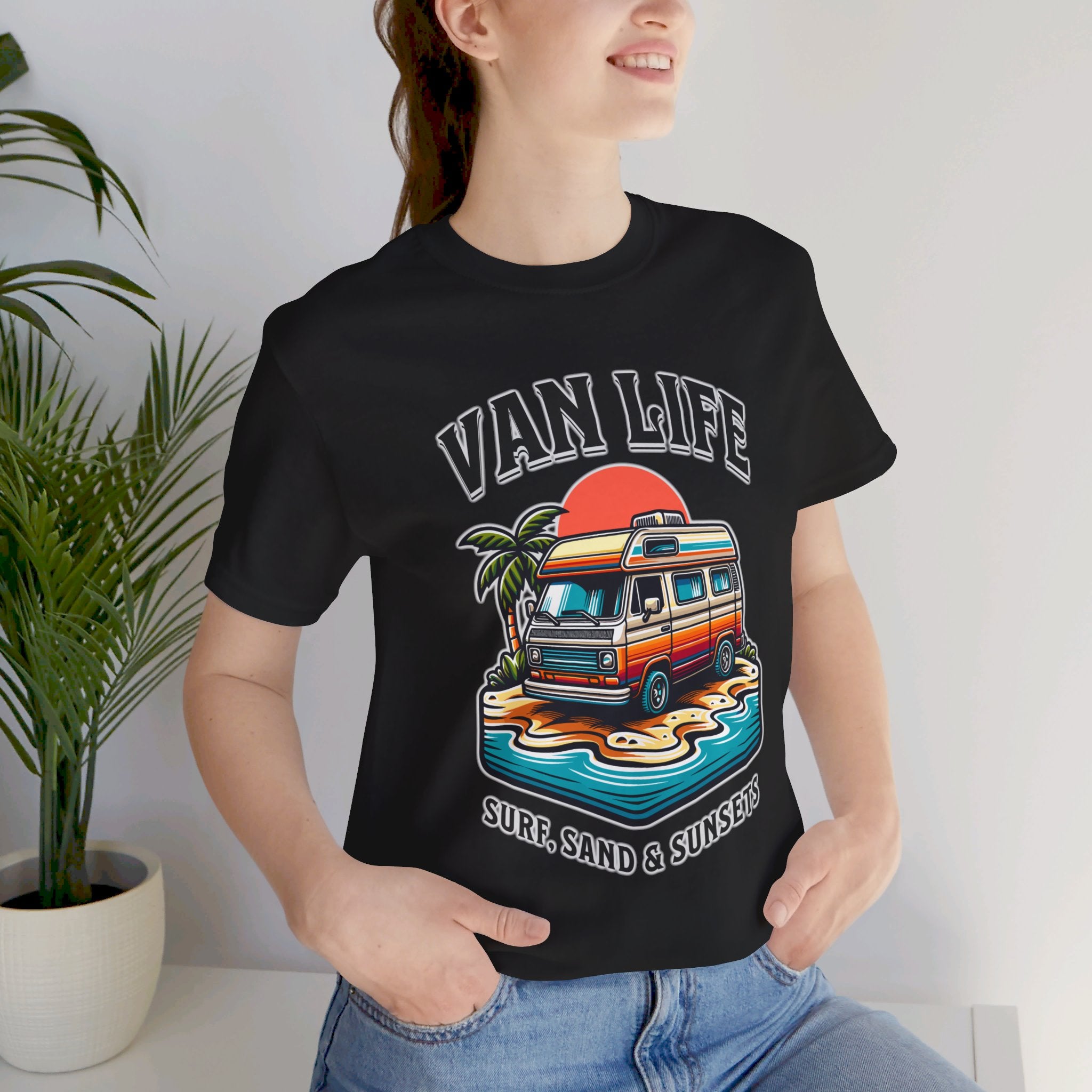 Van Life! Surf, Sand, & Sunsets Illustration | Wanderlust Vibe Graphic T-Shirt - Deez Teez