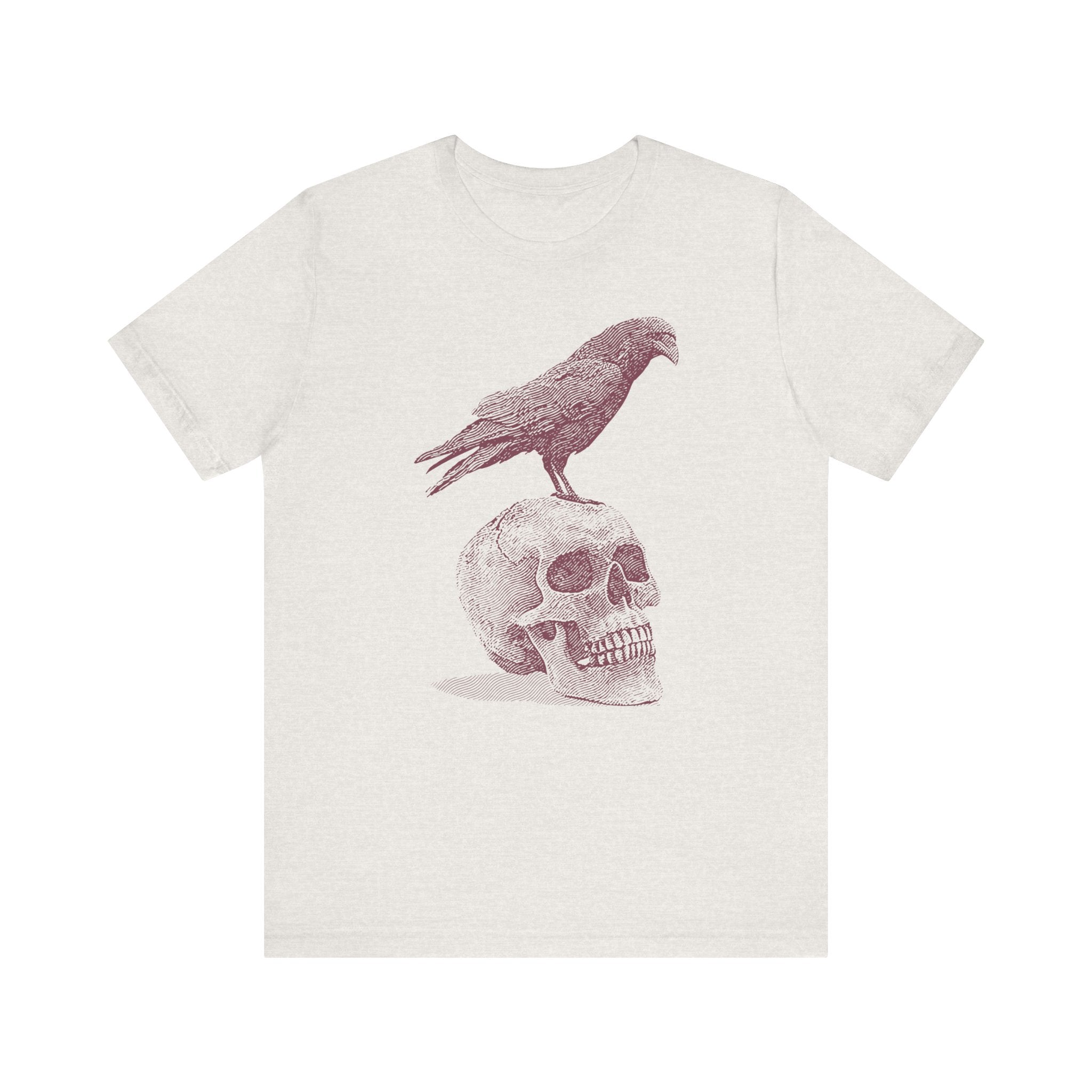 Crow on Skull Woodcut Design T-Shirt | Gothic Art Graphic Tee - Deez Teez