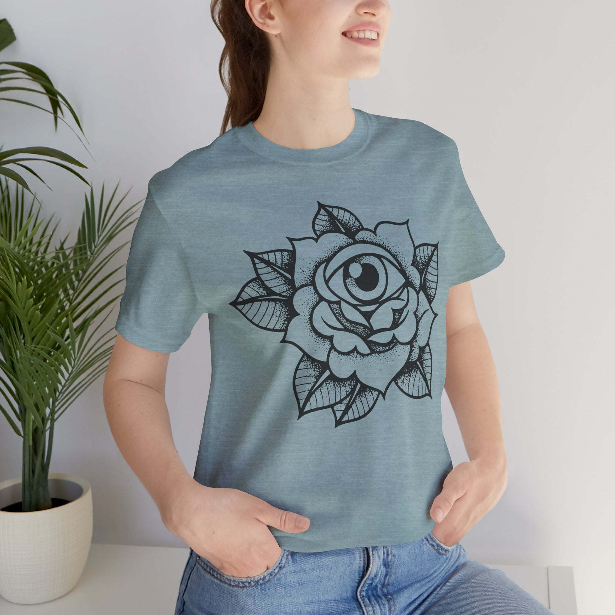 Blooming Eyeball Rose T-Shirt | Traditional Tattoo Art Design Tee - Deez Teez