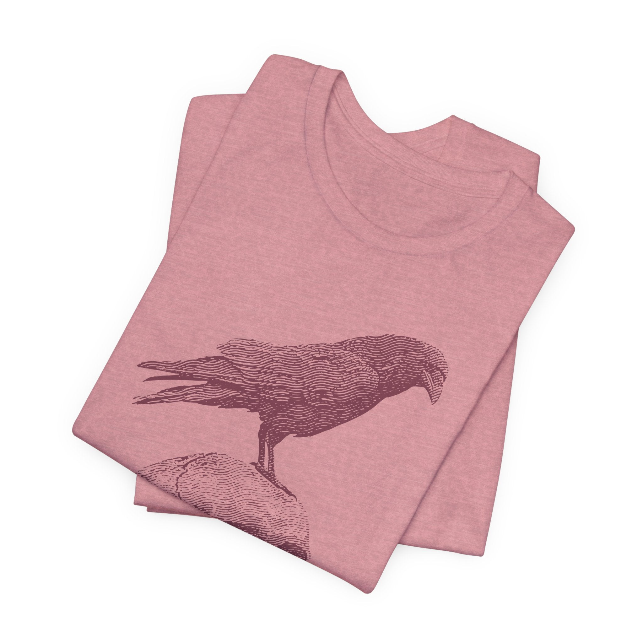 Crow on Skull Woodcut Design T-Shirt | Gothic Art Graphic Tee - Deez Teez