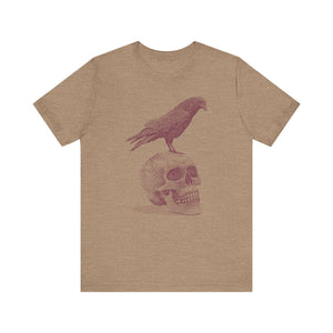 Crow on Skull Woodcut Design T-Shirt | Gothic Art Graphic Tee - Deez Teez