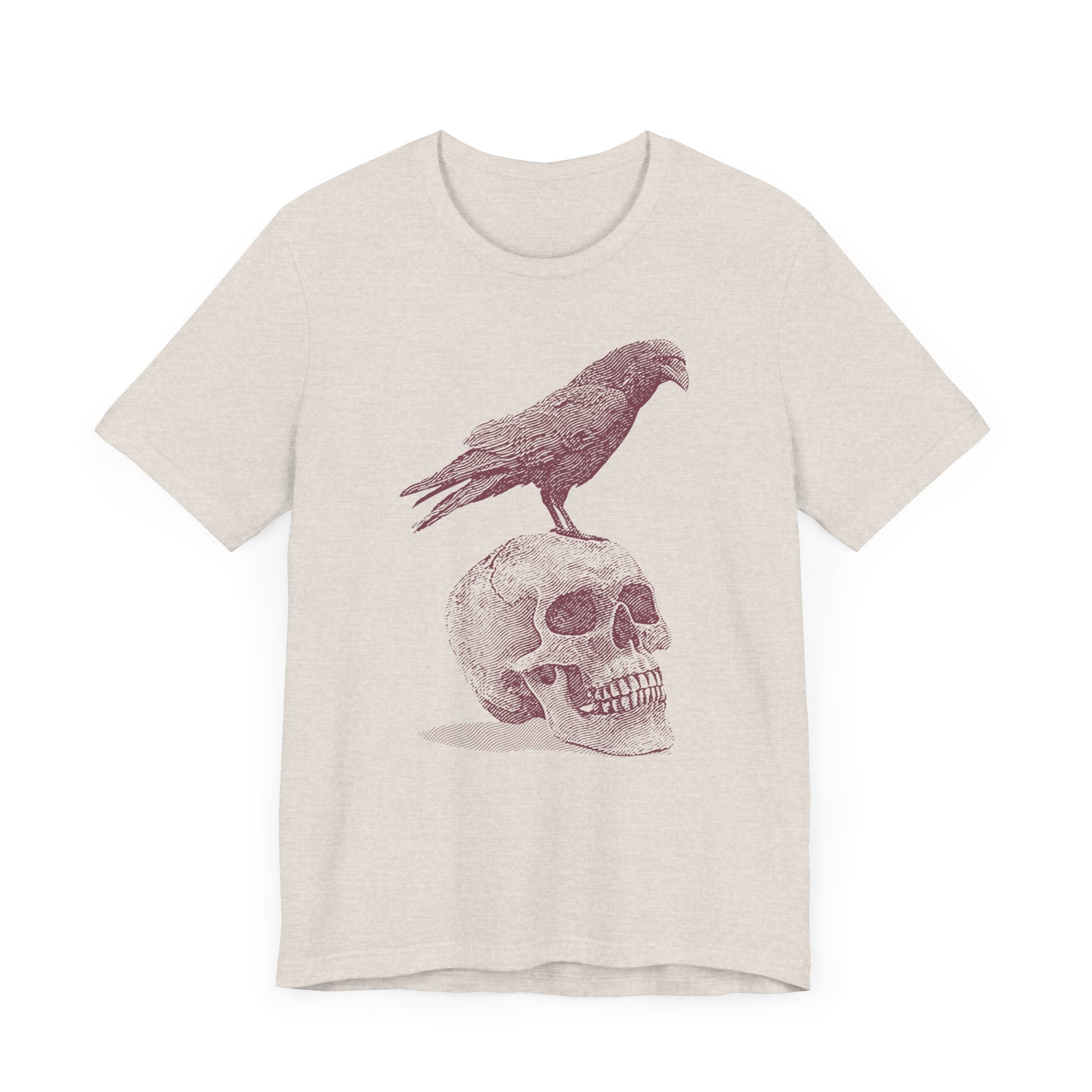 Crow on Skull Woodcut Design T-Shirt | Gothic Art Graphic Tee - Deez Teez