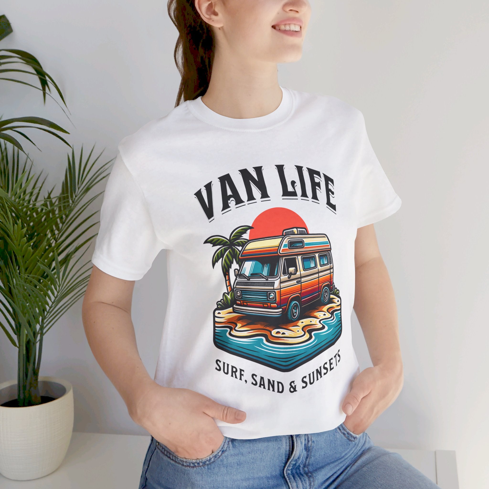 Van Life! Surf, Sand, & Sunsets Illustration | Wanderlust Vibe Graphic T-Shirt - Deez Teez