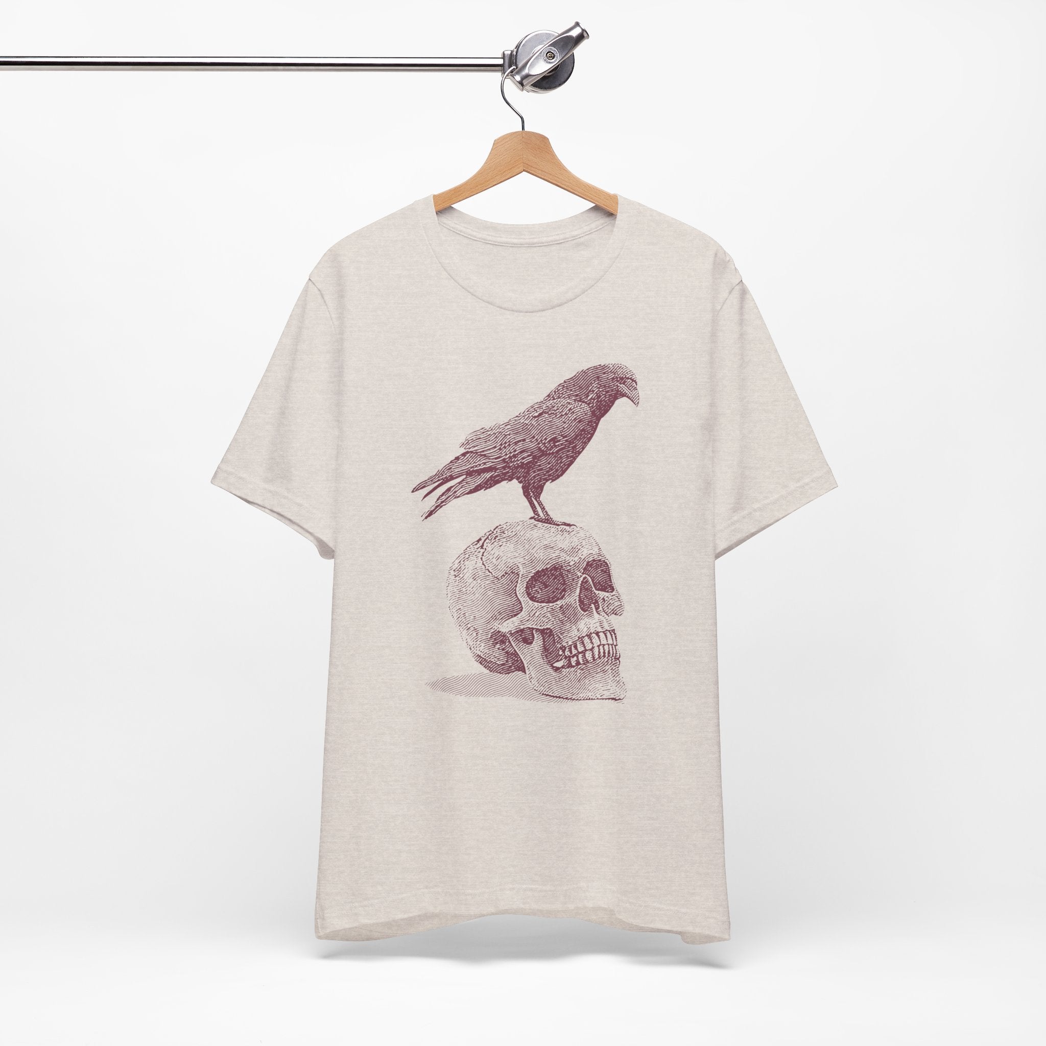 Crow on Skull Woodcut Design T-Shirt | Gothic Art Graphic Tee - Deez Teez