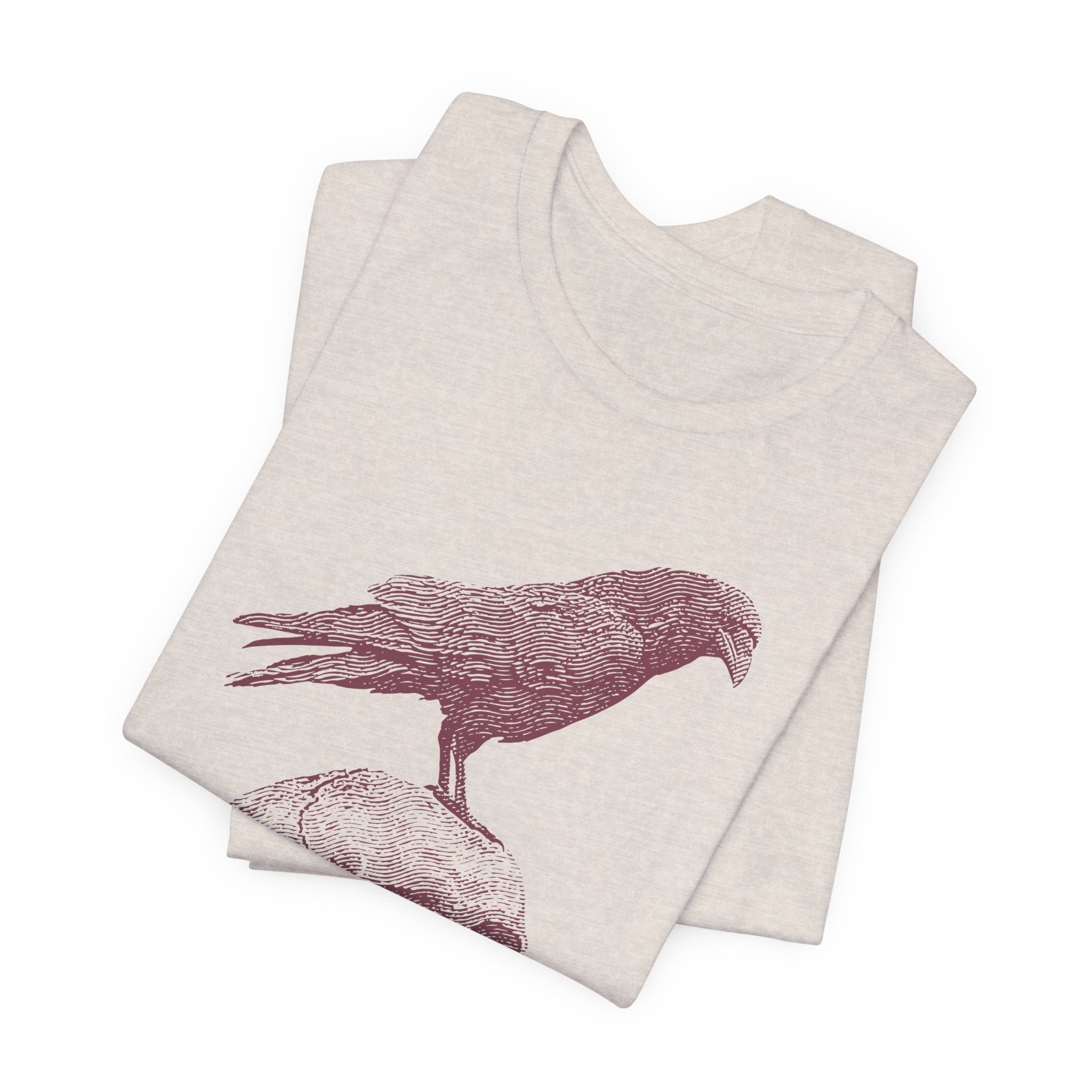 Crow on Skull Woodcut Design T-Shirt | Gothic Art Graphic Tee - Deez Teez
