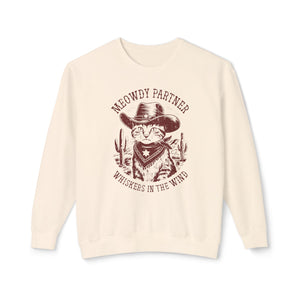 "Meowdy Partner - Whiskers in the Wind" Cowboy Western Theme Cat Lover Rodeo Design Sweatshirt - Deez Teez