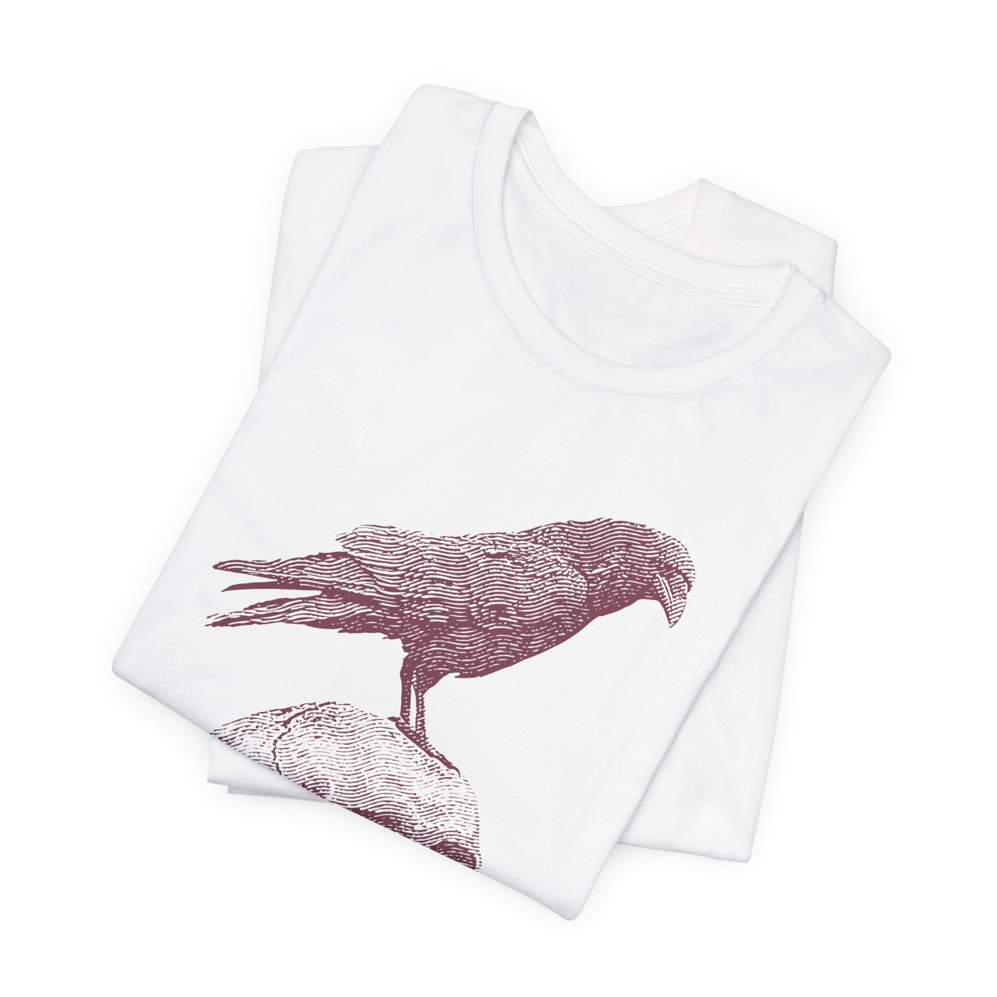Crow on Skull Woodcut Design T-Shirt | Gothic Art Graphic Tee - Deez Teez