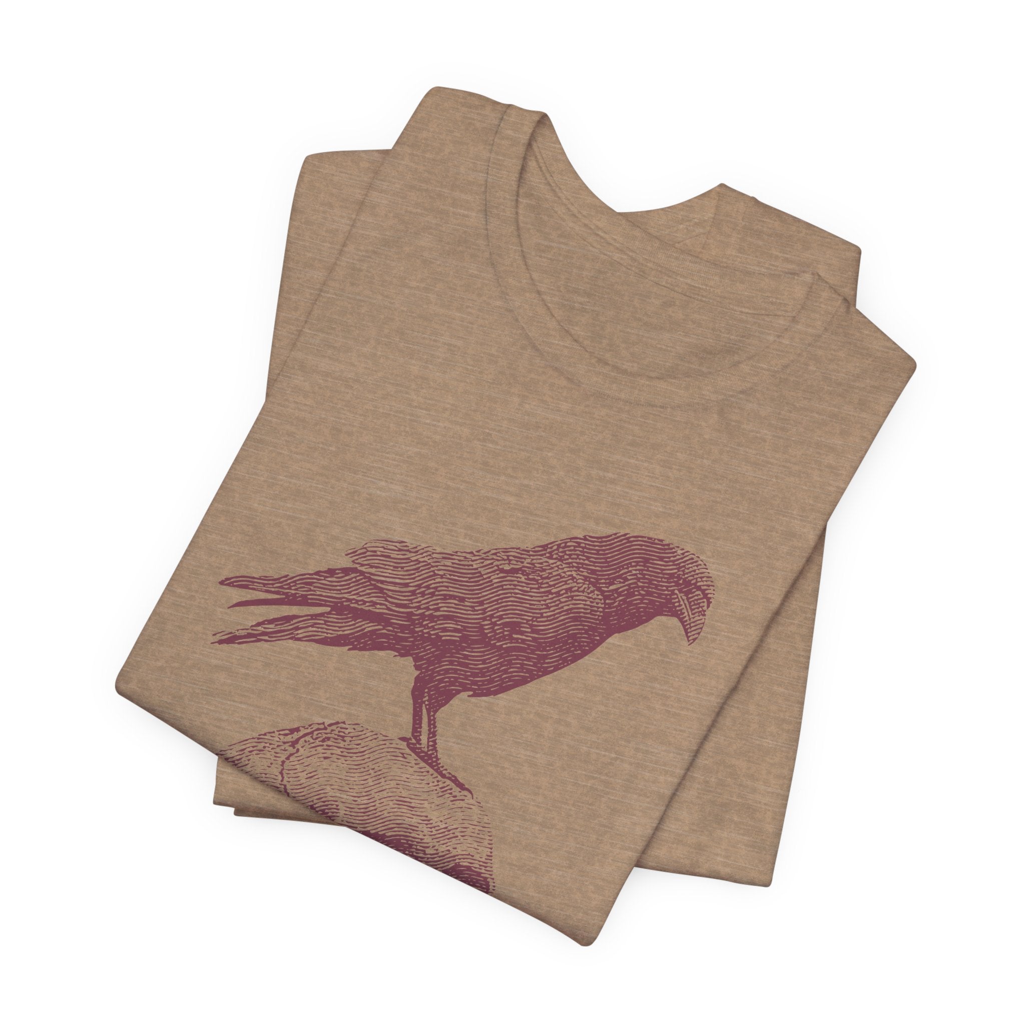 Crow on Skull Woodcut Design T-Shirt | Gothic Art Graphic Tee - Deez Teez