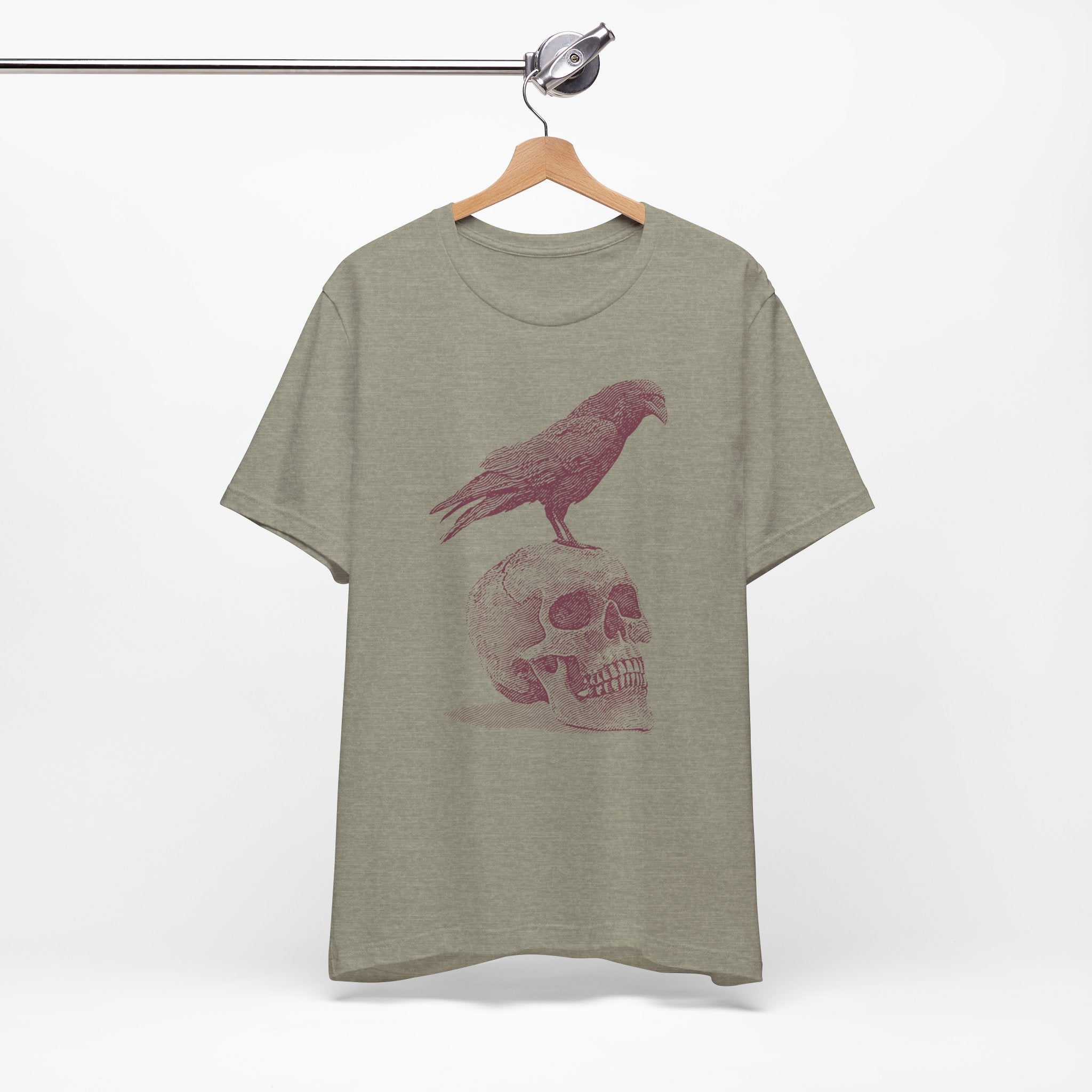 Crow on Skull Woodcut Design T-Shirt | Gothic Art Graphic Tee - Deez Teez