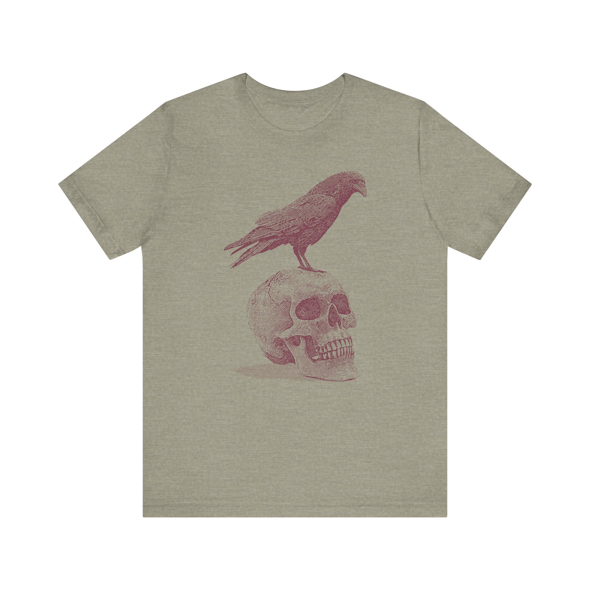 Crow on Skull Woodcut Design T-Shirt | Gothic Art Graphic Tee - Deez Teez