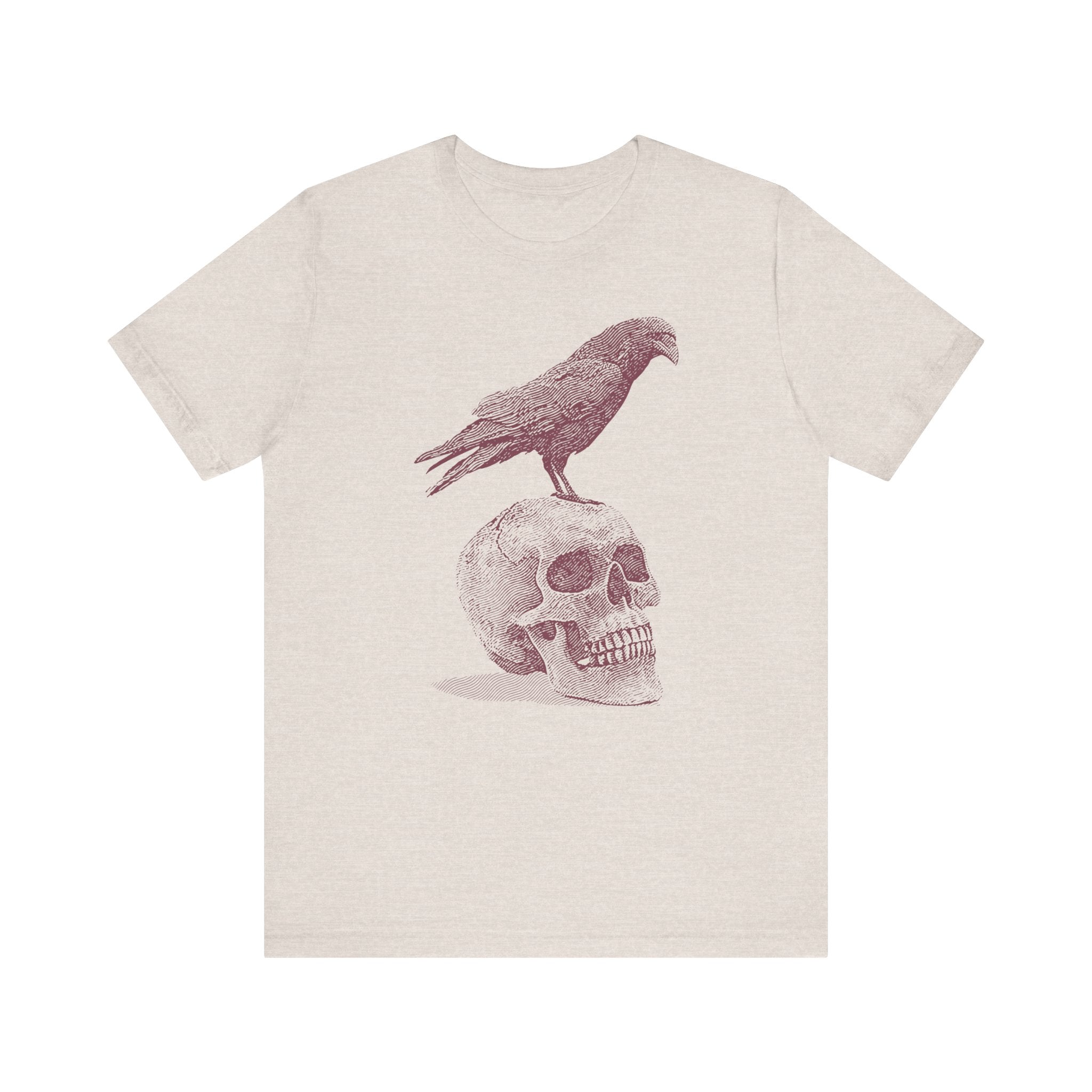Crow on Skull Woodcut Design T-Shirt | Gothic Art Graphic Tee - Deez Teez