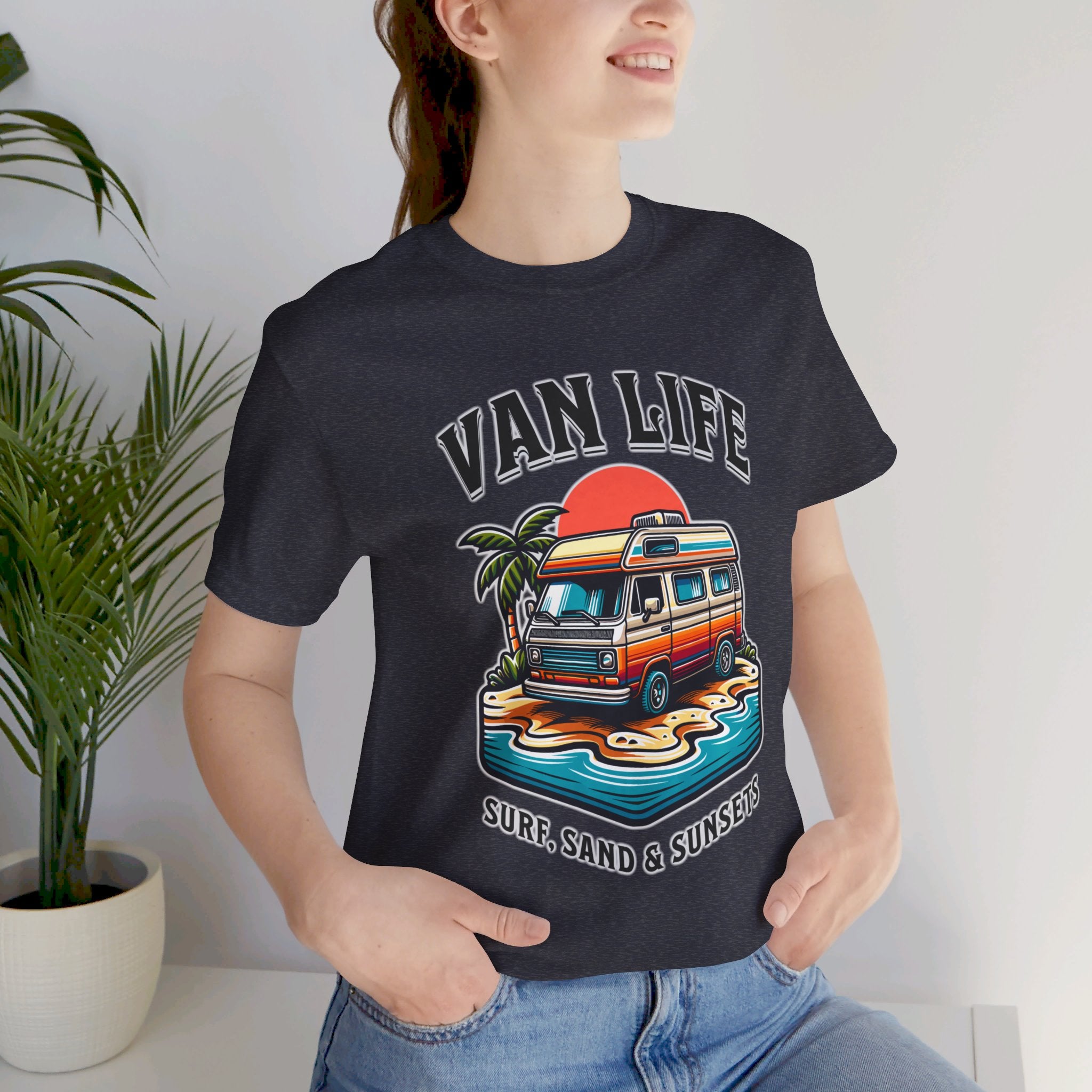 Van Life! Surf, Sand, & Sunsets Illustration | Wanderlust Vibe Graphic T-Shirt - Deez Teez