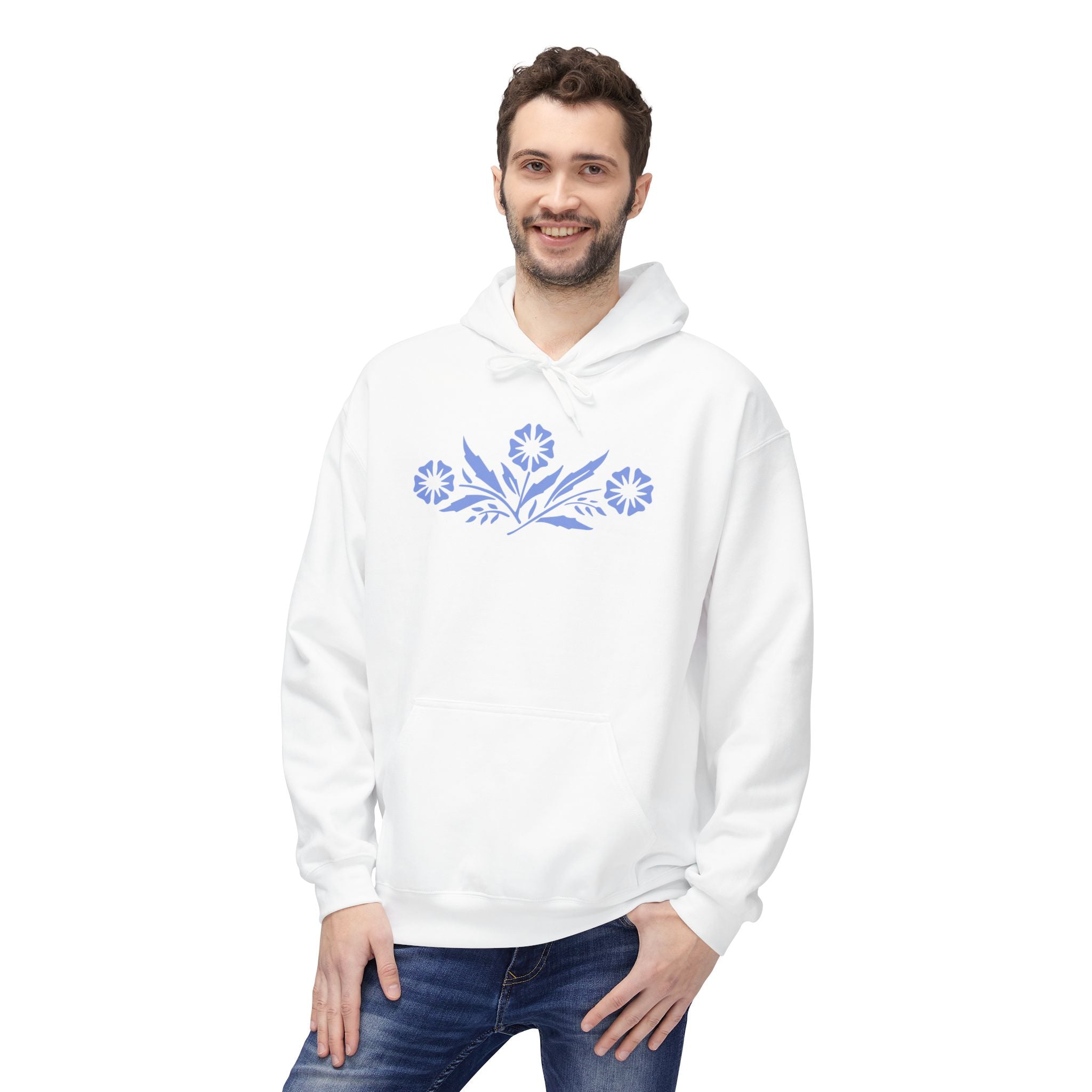 Vintage Corningware-Inspired Hoodie | Retro Blue Cornflower Dish Design - Deez Teez