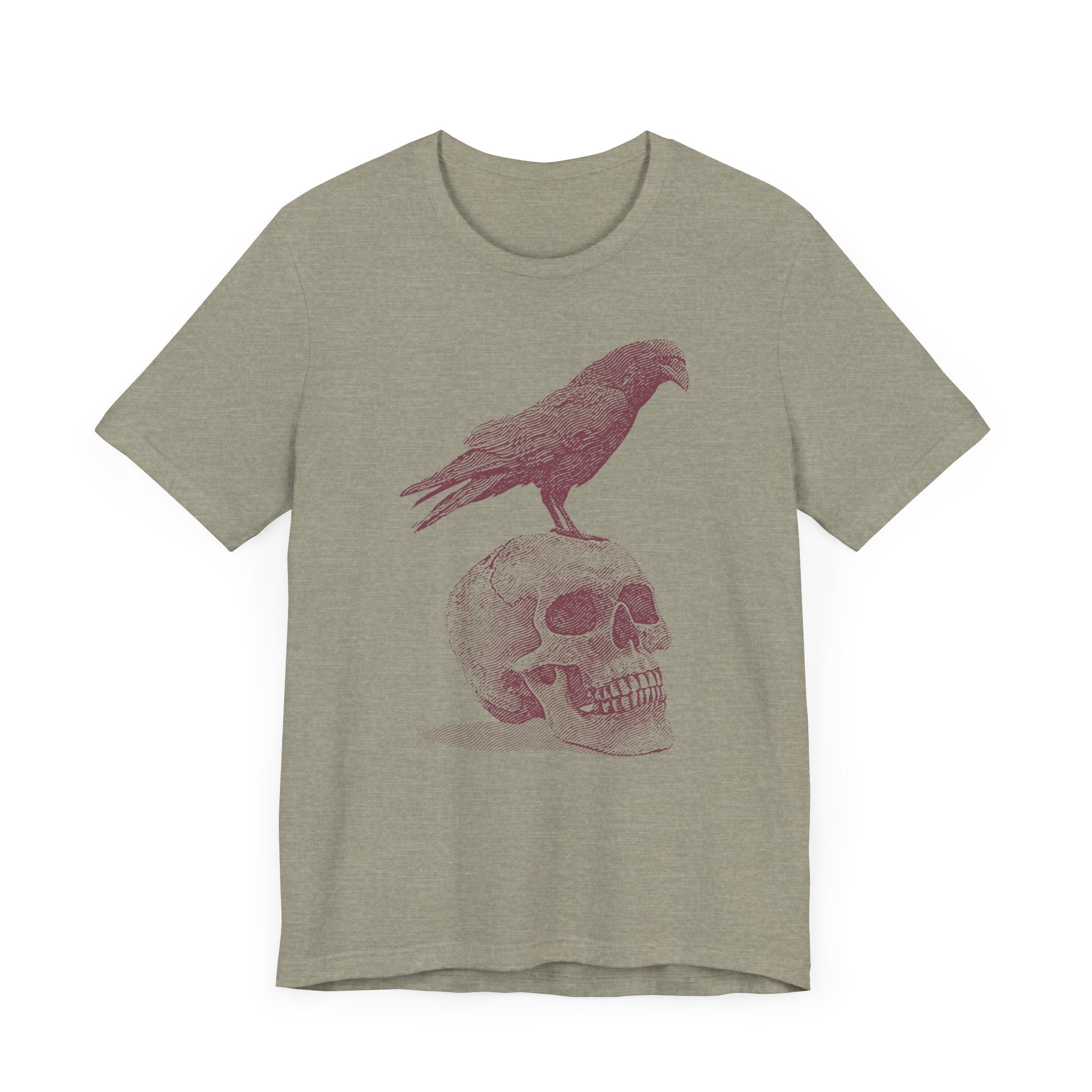 Crow on Skull Woodcut Design T-Shirt | Gothic Art Graphic Tee - Deez Teez
