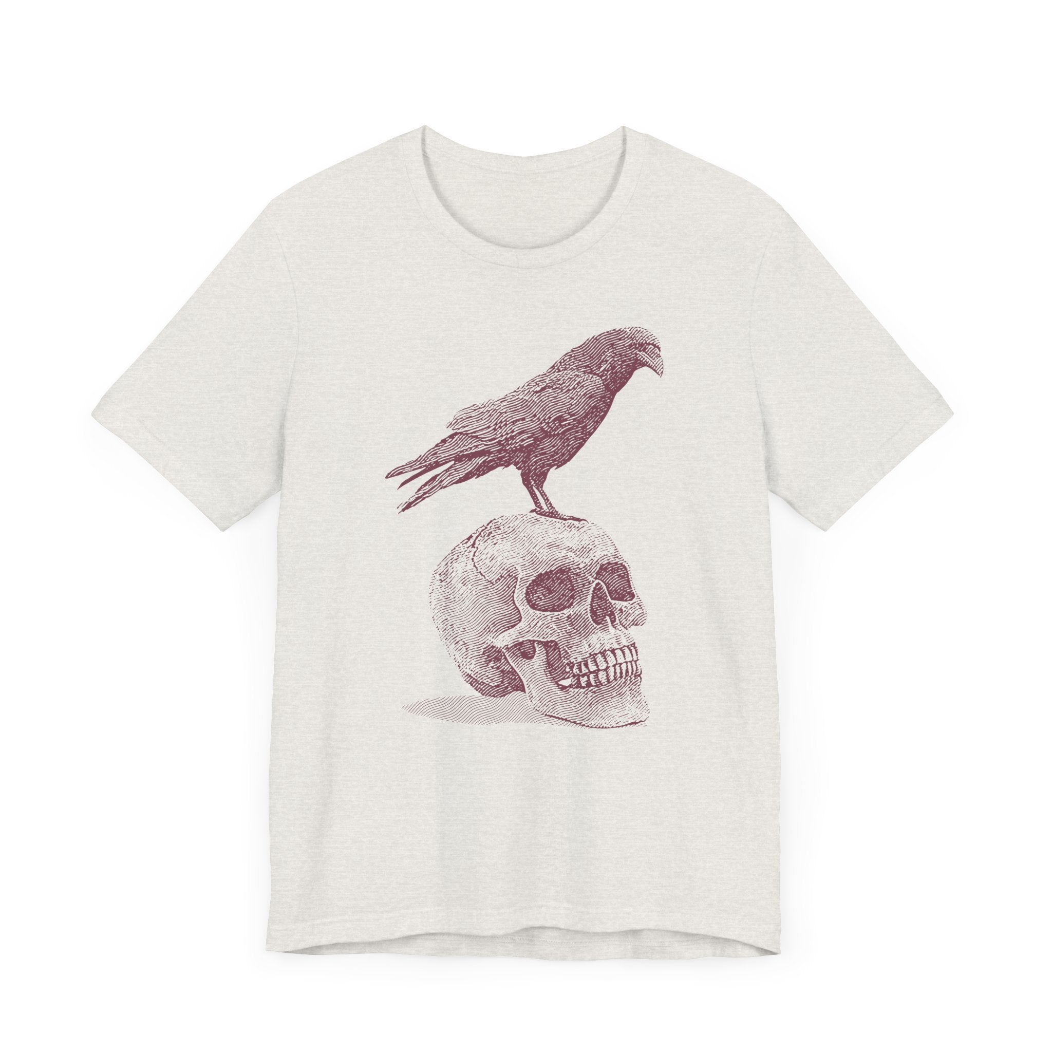 Crow on Skull Woodcut Design T-Shirt | Gothic Art Graphic Tee - Deez Teez