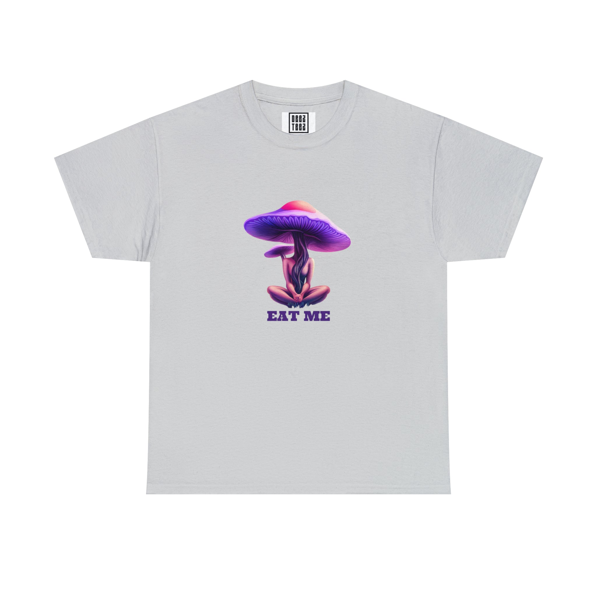 Psychedelic 'Eat Me' Mushroom Retro T-shirt | Surreal Mycology Art Tee - Deez Teez