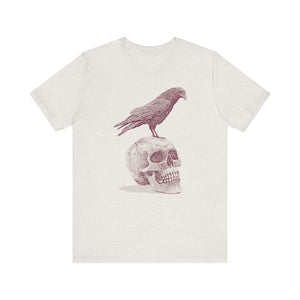 Crow on Skull Woodcut Design T-Shirt | Gothic Art Graphic Tee - Deez Teez