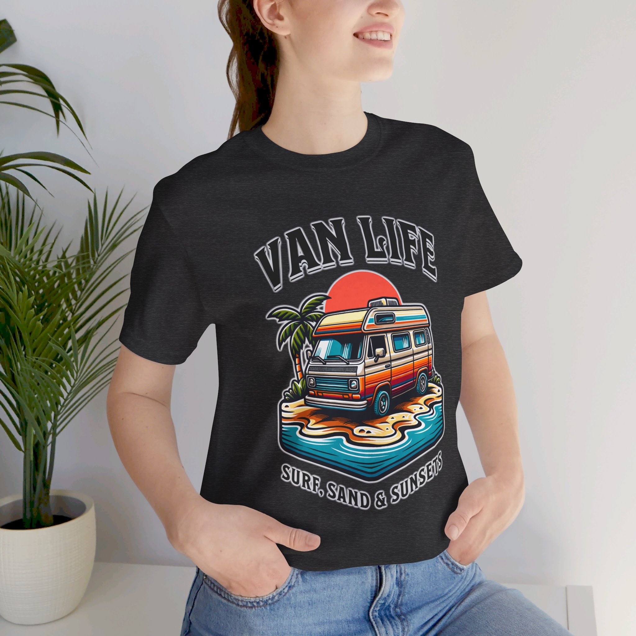 Van Life! Surf, Sand, & Sunsets Illustration | Wanderlust Vibe Graphic T-Shirt - Deez Teez