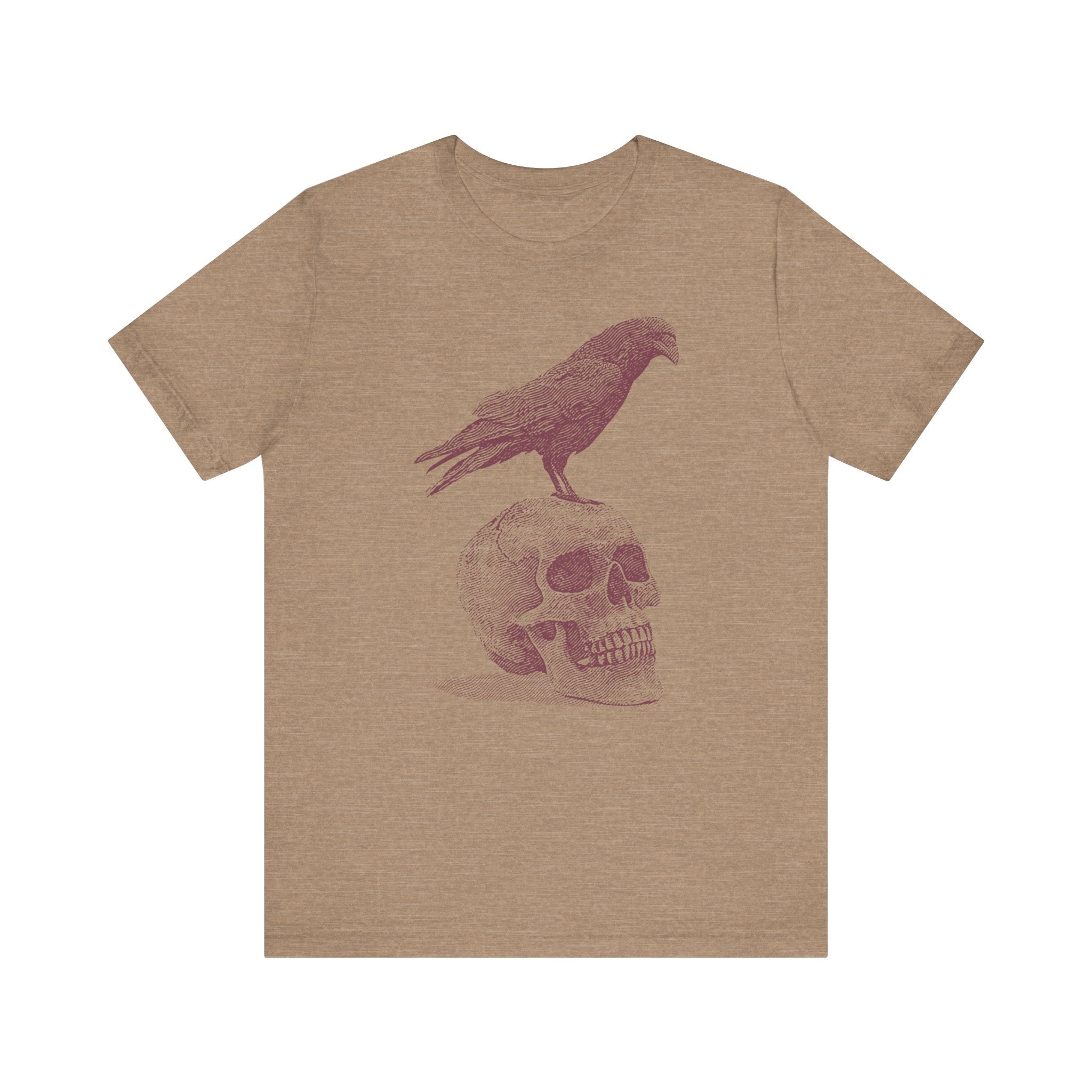 Crow on Skull Woodcut Design T-Shirt | Gothic Art Graphic Tee - Deez Teez