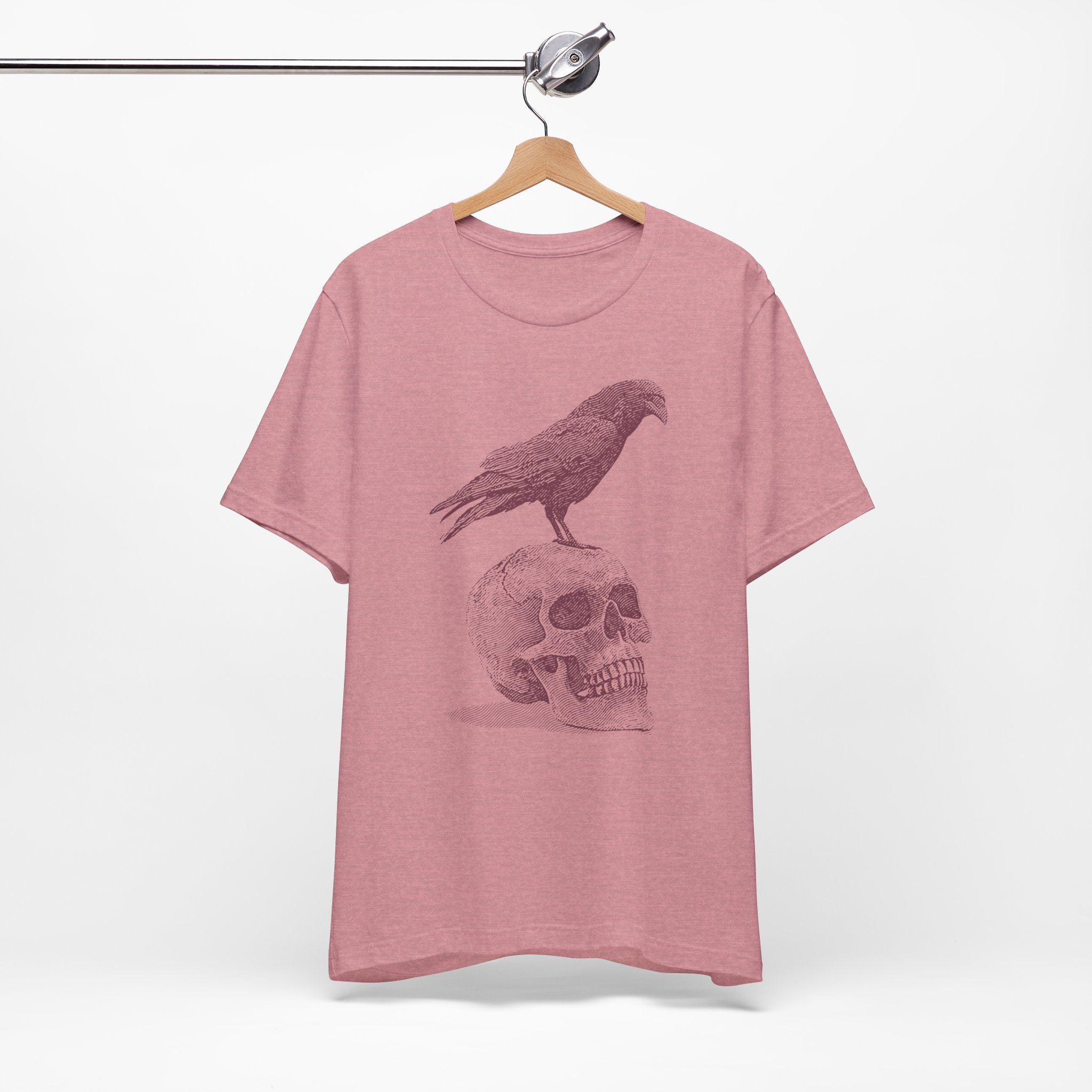 Crow on Skull Woodcut Design T-Shirt | Gothic Art Graphic Tee - Deez Teez