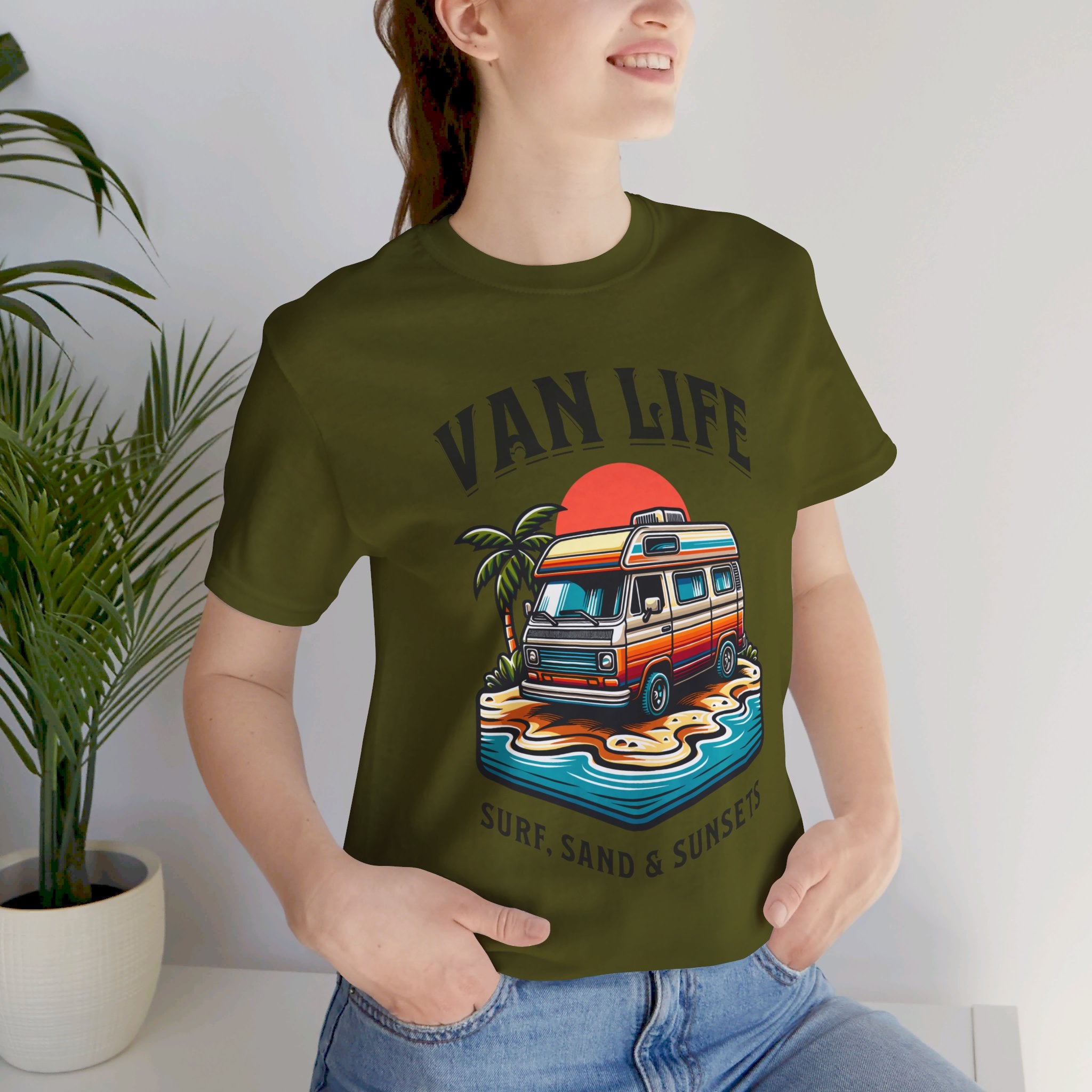 Van Life! Surf, Sand, & Sunsets Illustration | Wanderlust Vibe Graphic T-Shirt - Deez Teez