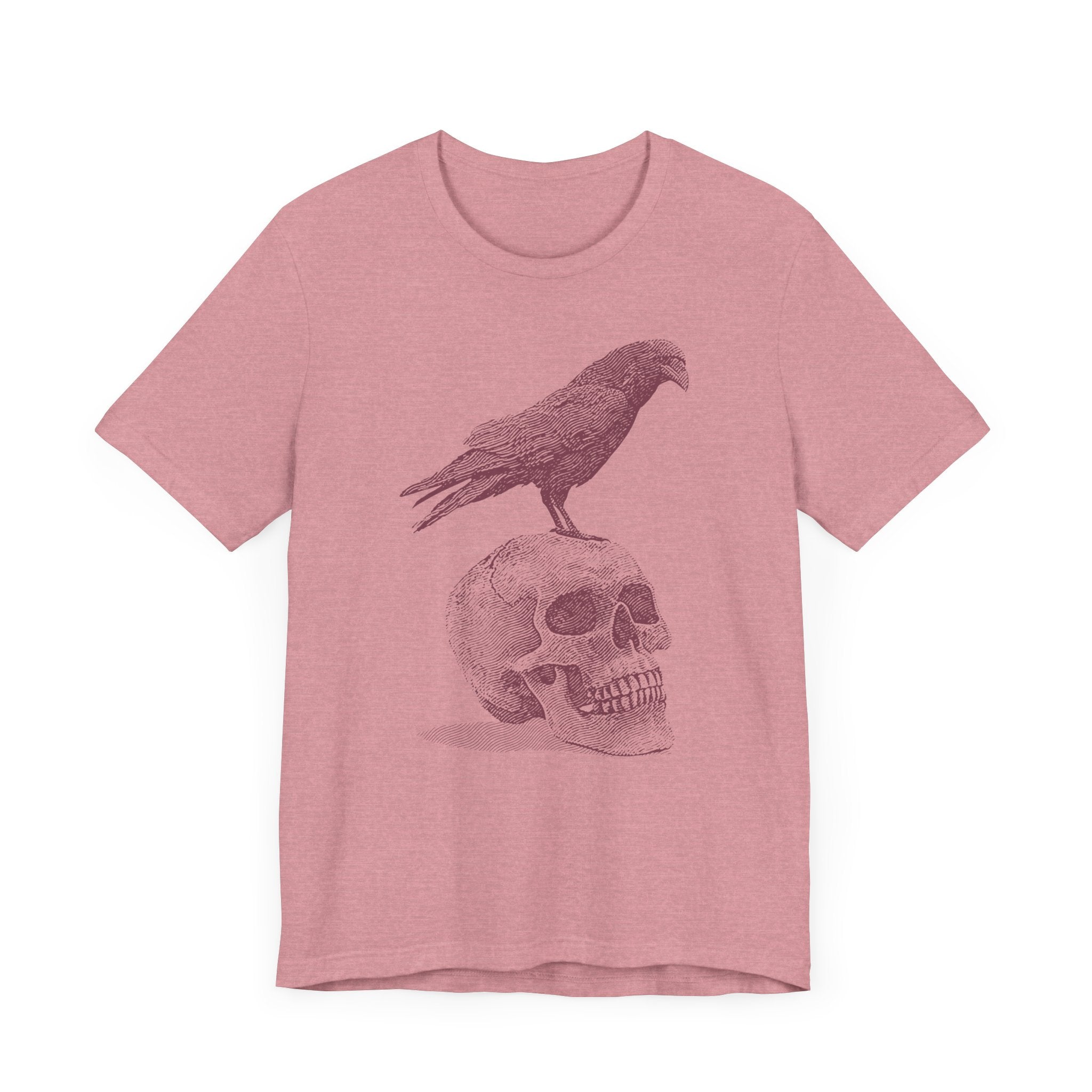 Crow on Skull Woodcut Design T-Shirt | Gothic Art Graphic Tee - Deez Teez