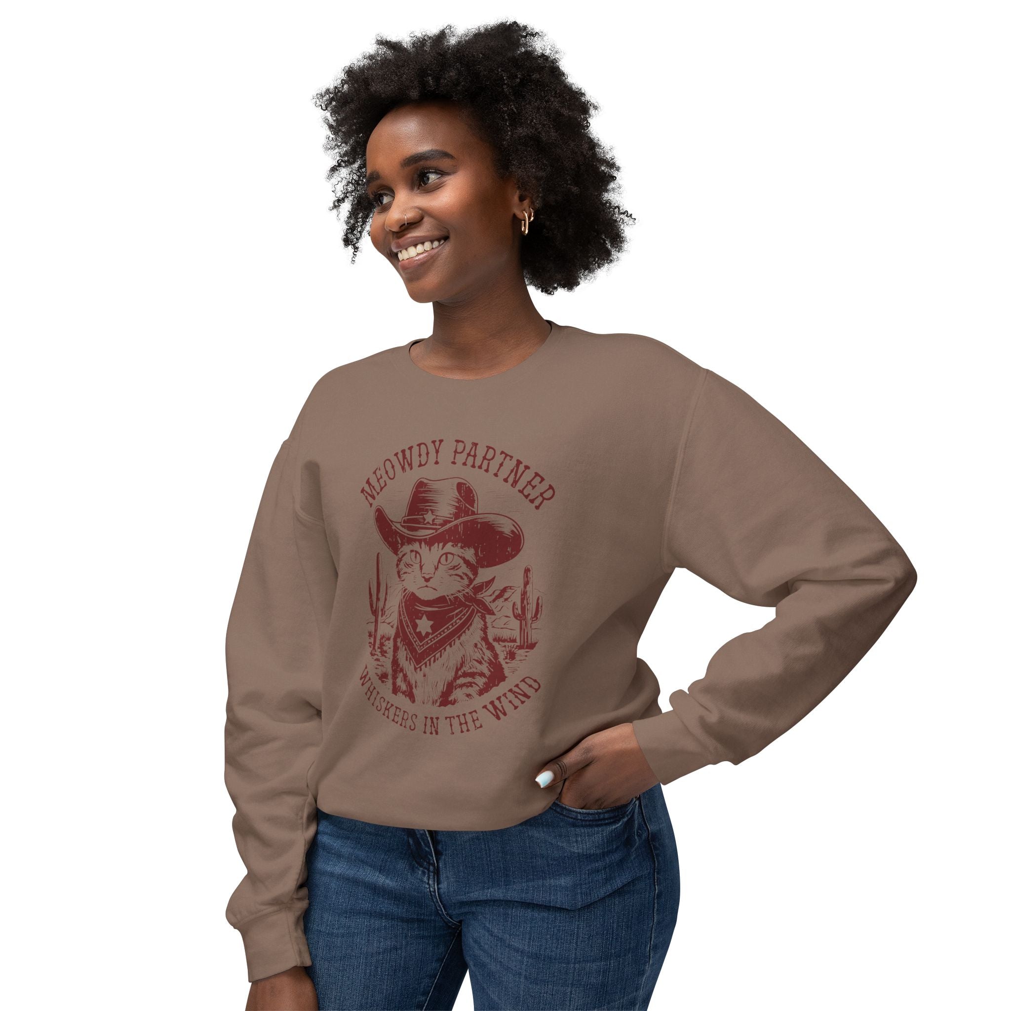 "Meowdy Partner - Whiskers in the Wind" Cowboy Western Theme Cat Lover Rodeo Design Sweatshirt - Deez Teez