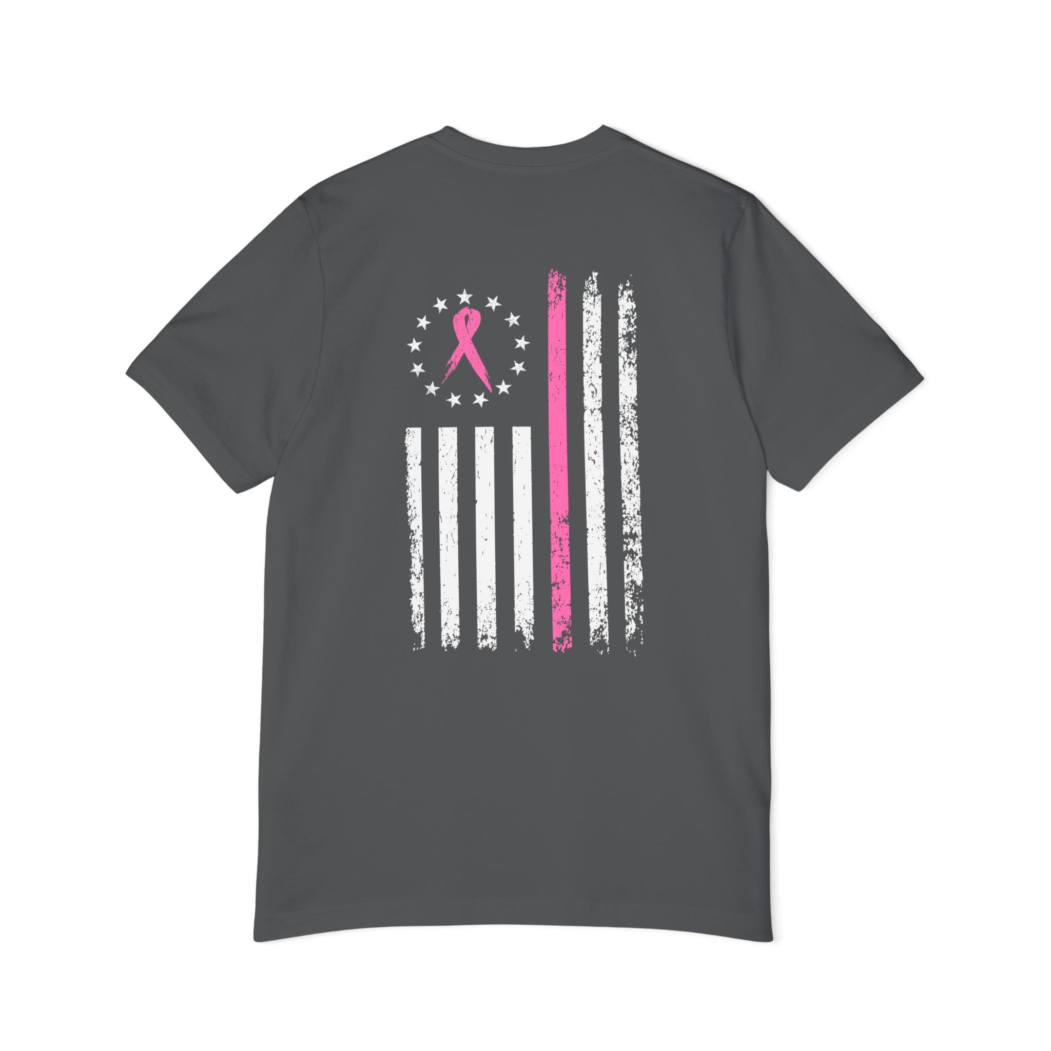 US Flag Pink Stripe Breast Cancer Awareness Support T-Shirt | Think Pink Line Graphic Tee - Deez Teez