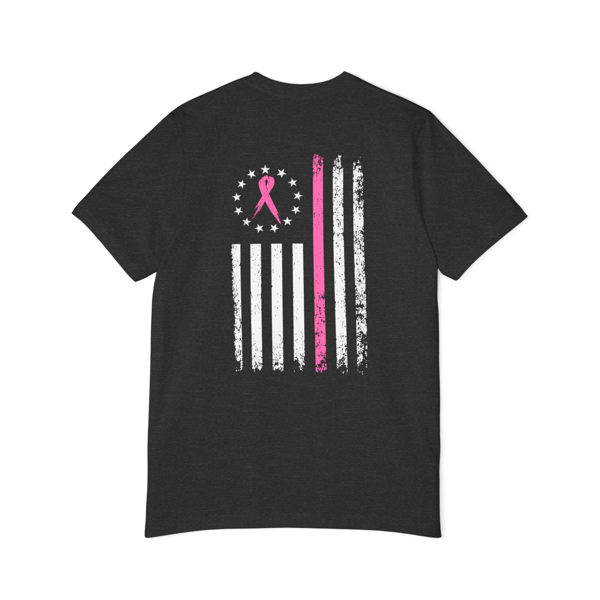 US Flag Pink Stripe Breast Cancer Awareness Support T-Shirt | Think Pink Line Graphic Tee - Deez Teez